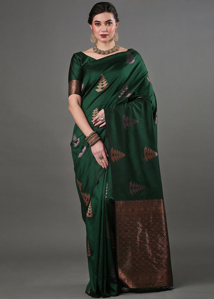 Green Banarasi Silk Saree With Blouse Piece Clearance 100% Original