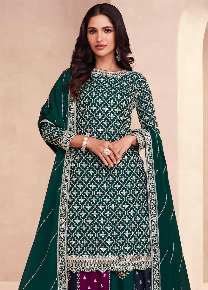 3 Pc Green Semi Stitched Silk Suit Set Free Shipping Factory Outlet