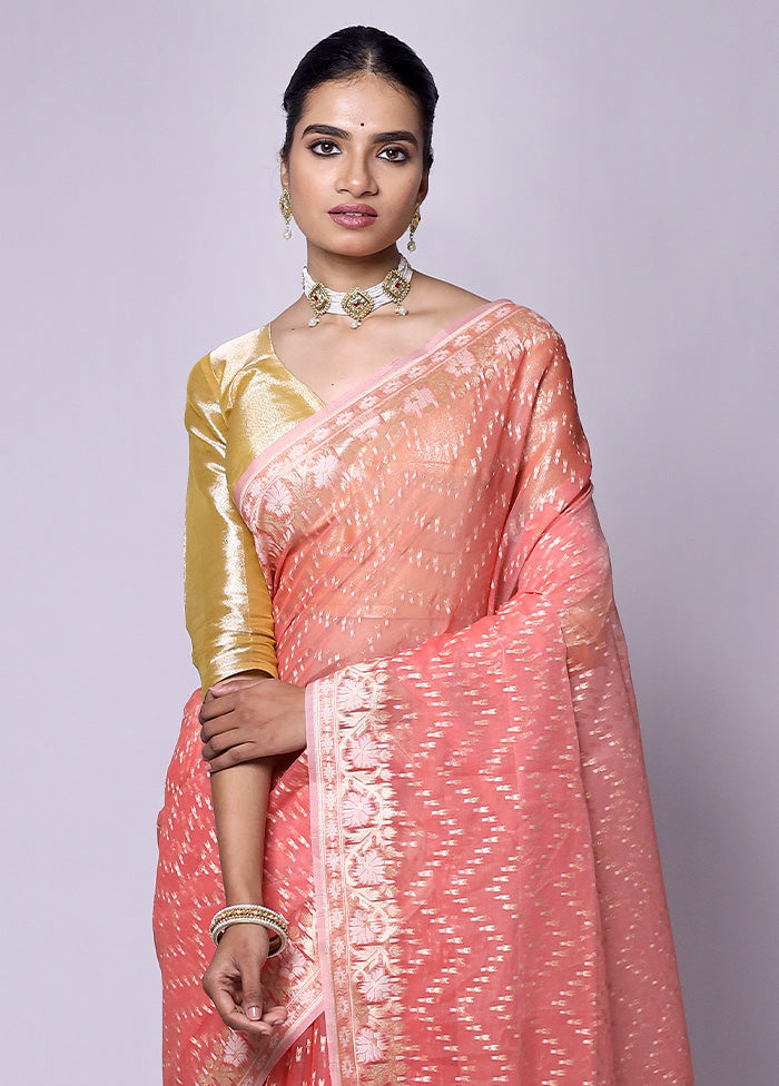 Peach Kora Silk Saree With Blouse Piece Wide Range Of Sale Online