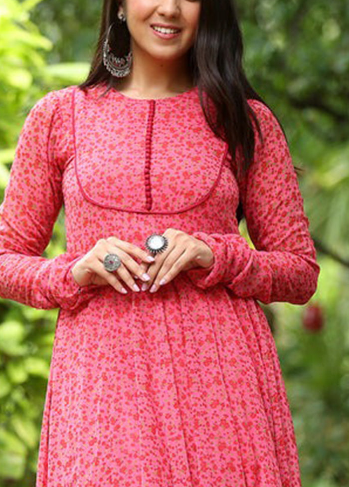 Pink Readymade Georgette Long Kurti Clearance Purchase