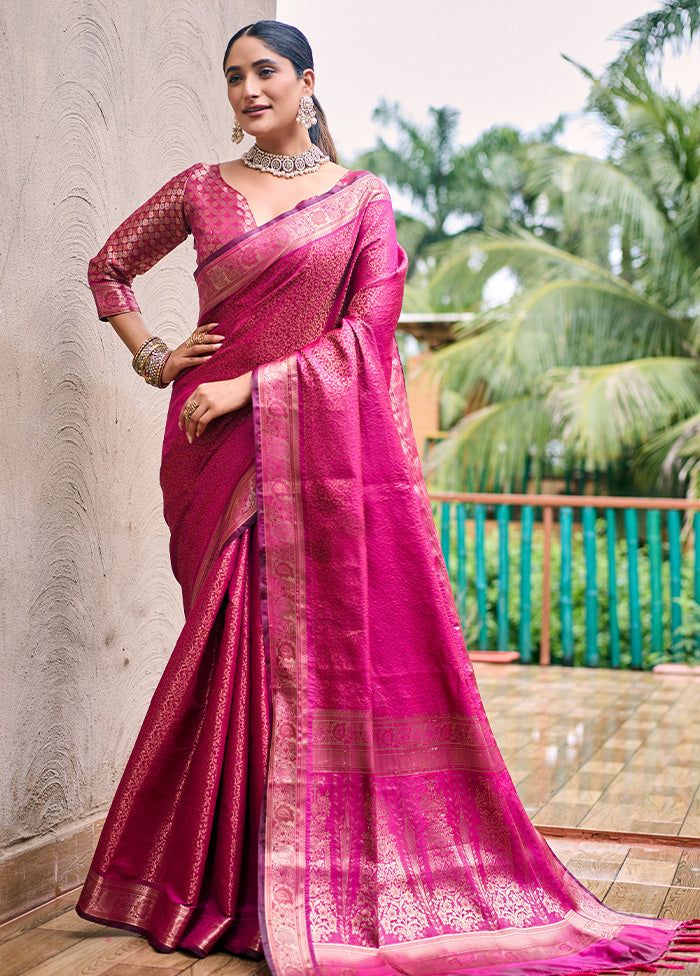 Pink Kanjivaram Silk Saree With Blouse Piece Cheap For Nice