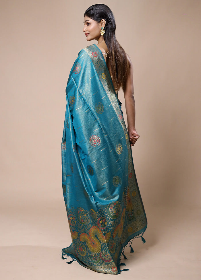 Blue Tissue Silk Saree With Blouse Piece Best Sale Cheap Pice