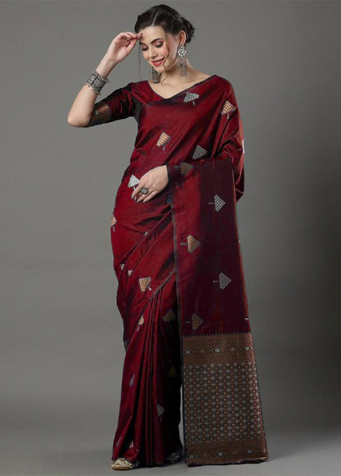 Maroon Banarasi Silk Saree With Blouse Piece Buy Cheap Latest