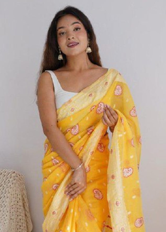 Yellow Cotton Saree With Blouse Piece Buy Cheap Many Kinds Of