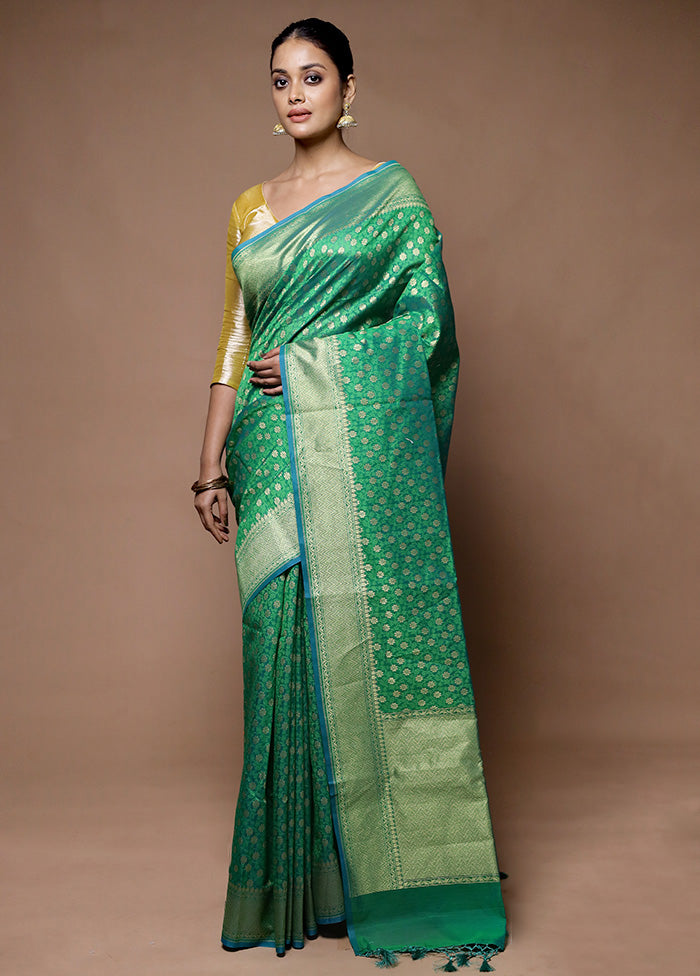 Green Kora Silk Saree With Blouse Piece Clearance Footaction