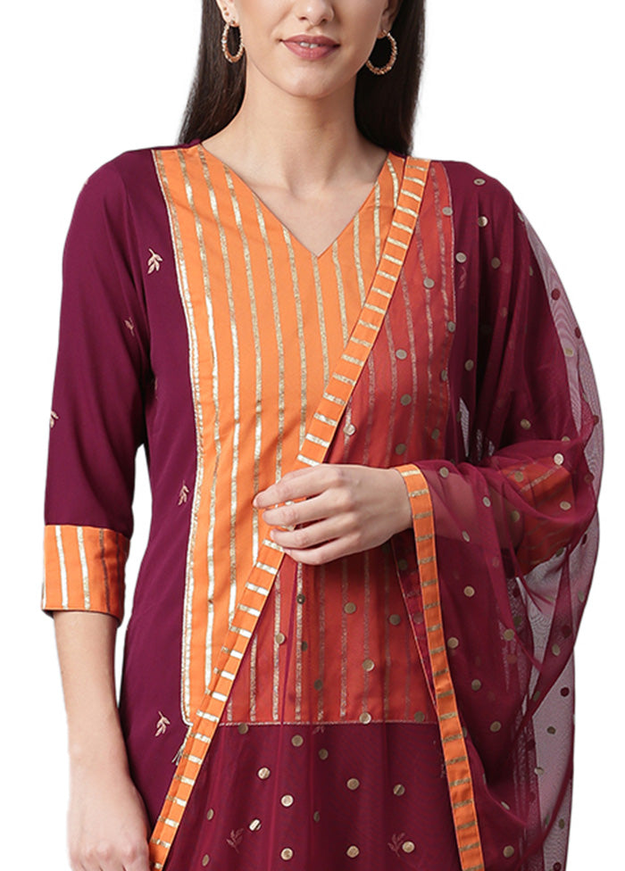 3 Pc Burgundy Readymade Silk Dupatta Suit Set Cheap Sale Really