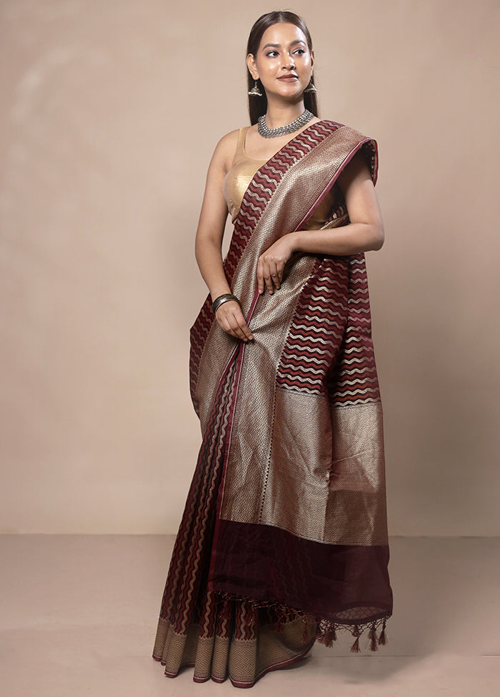 Maroon Kora Silk Saree With Blouse Piece In China Cheap Online