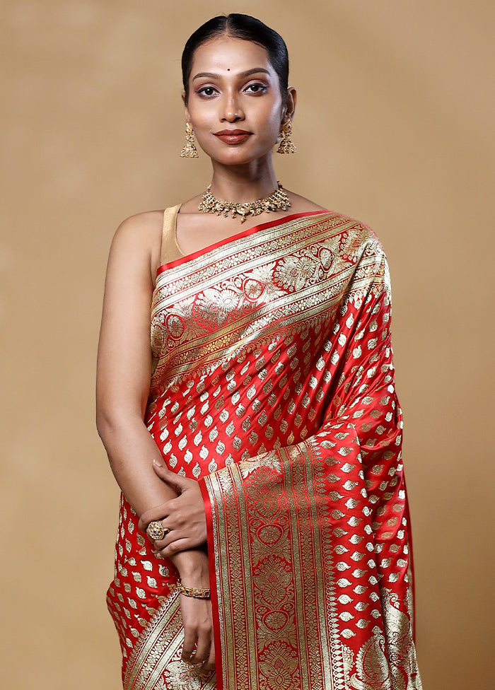 Red Banarasi Silk Saree With Blouse Piece Cheap Sale Shop