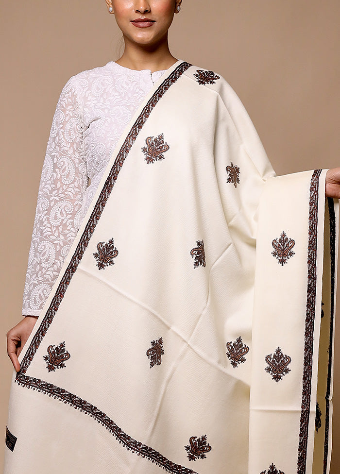 White Butta Work With Zari Woven Border Shawl Top Quality For Sale