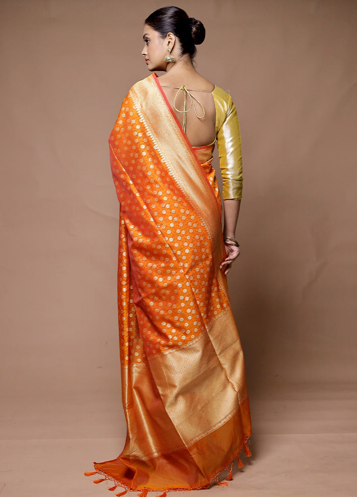 Orange Kora Silk Saree With Blouse Piece Buy Cheap Big Sale