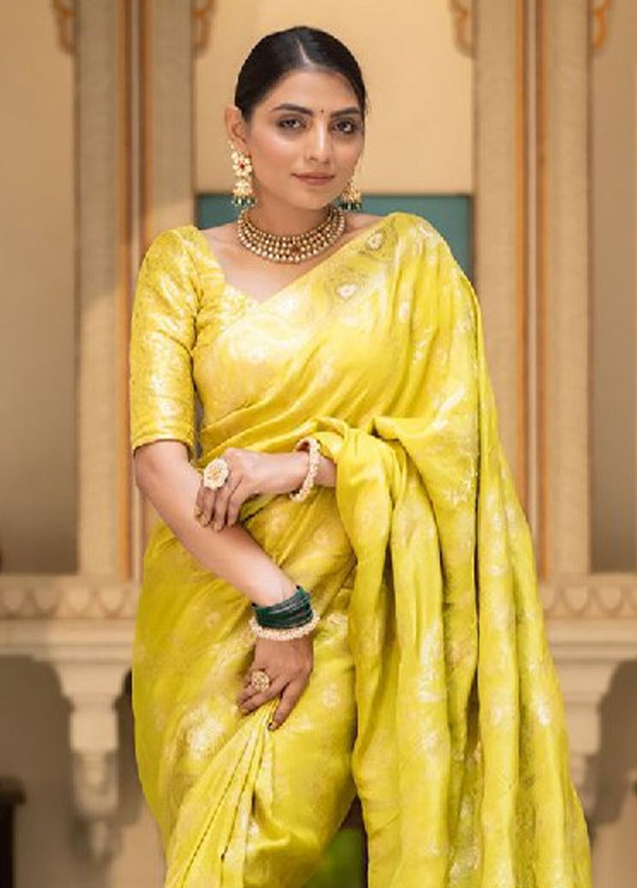 Yellow Banarasi Silk Saree With Blouse Piece Wholesale Pice Cheap Pice