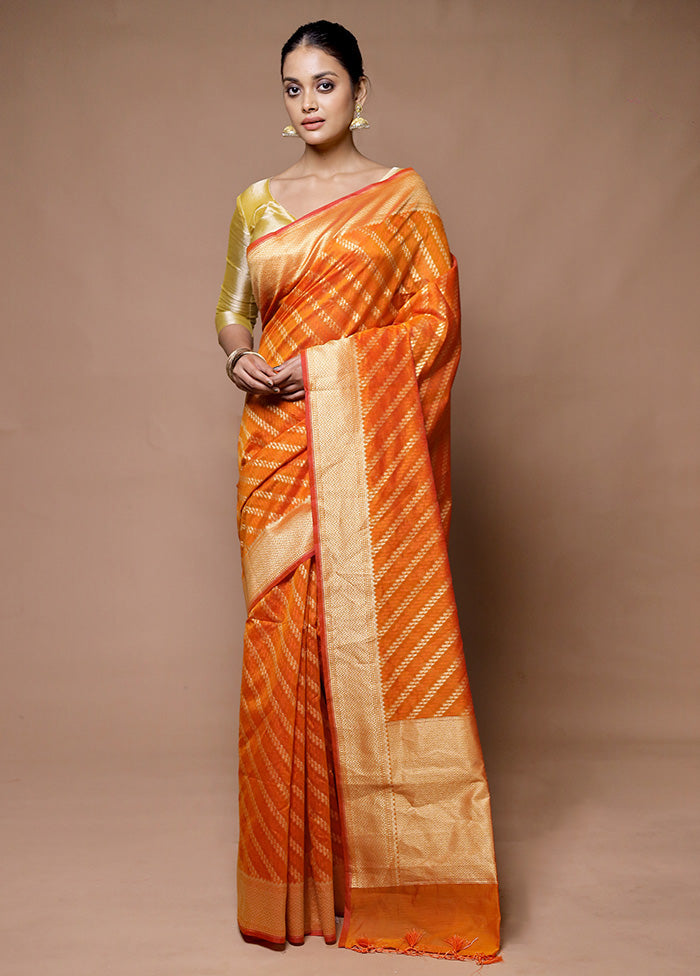 Orange Kora Silk Saree With Blouse Piece Discount Brand New Unisex