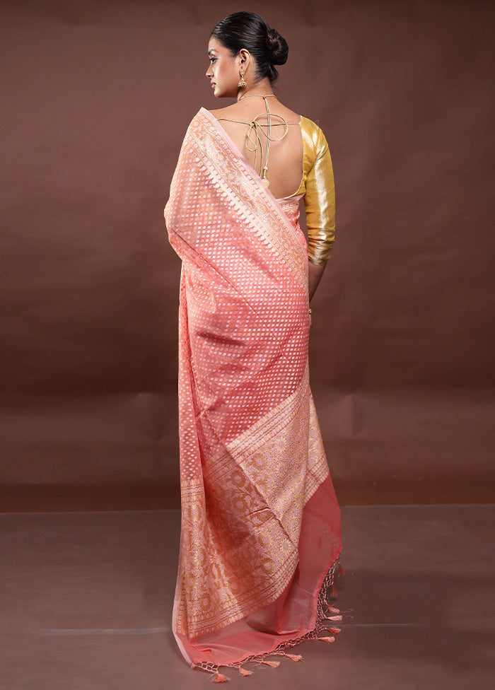 Pink Kora Silk Saree With Blouse Piece Clearance Low Shipping