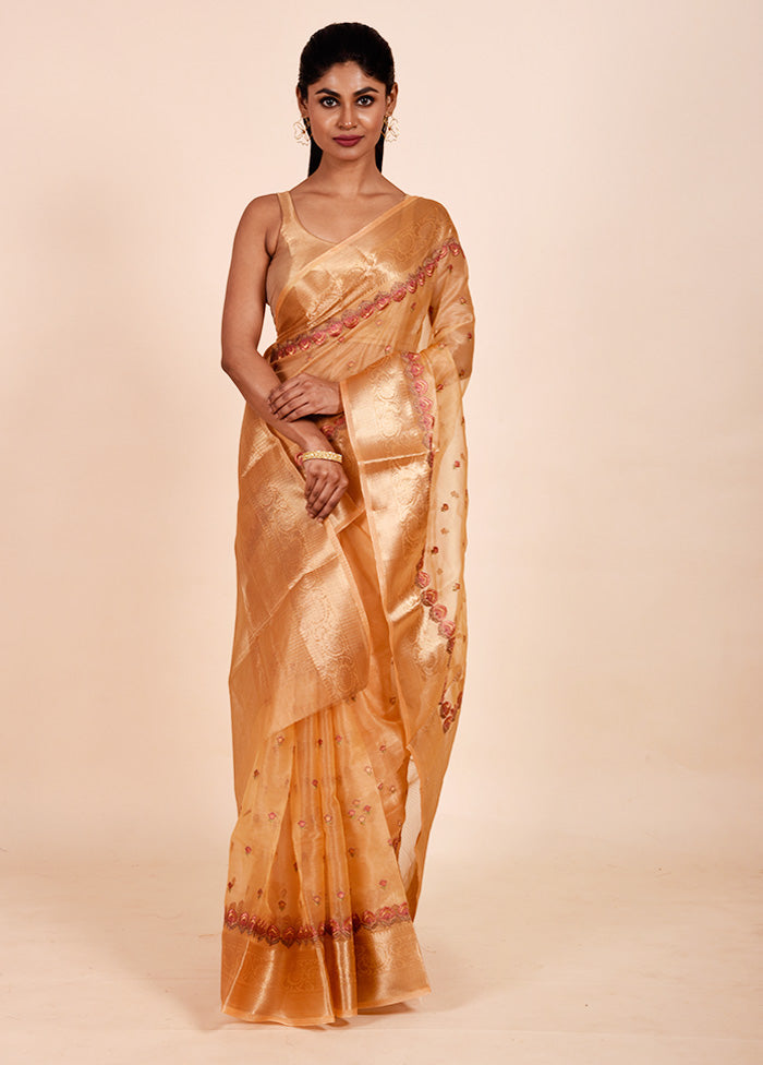 Rust Tissue Silk Saree With Blouse Piece Footlocker Pictures Sale Online