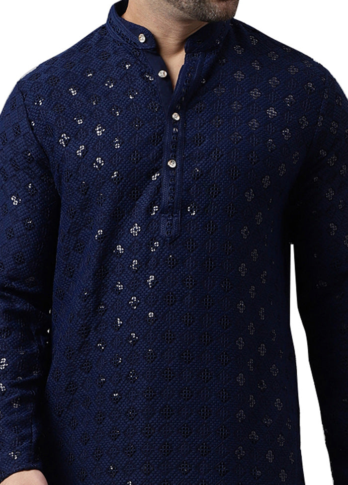 Navy Blue Silk Embroidered Kurta Clearance Deals