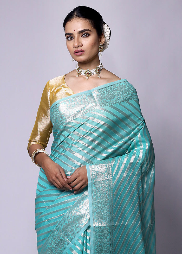 Blue Kora Silk Saree With Blouse Piece Cheap Pice Wholesale