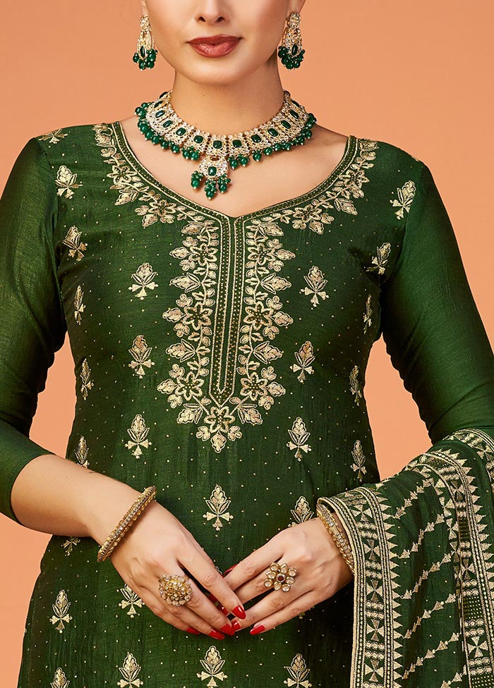 3 Pc Mehendi Green Semi Stitched Georgette Suit Set Where To Buy Low Pice