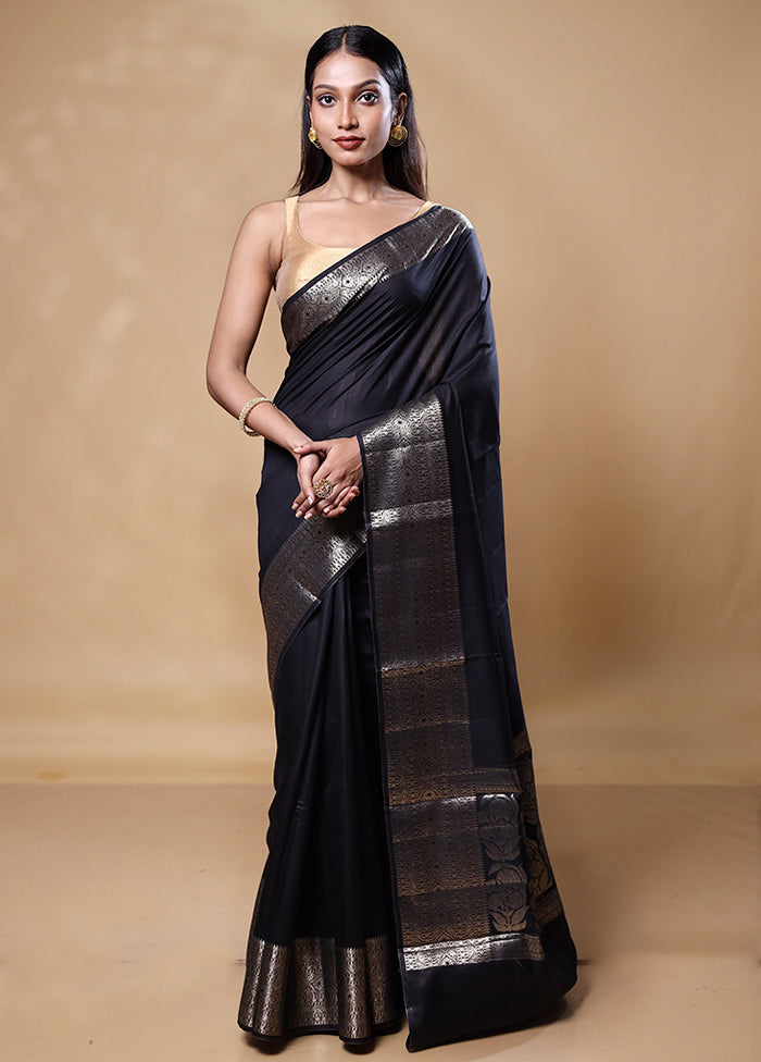 Black Dupion Silk Saree With Blouse Piece With Mastercard Online