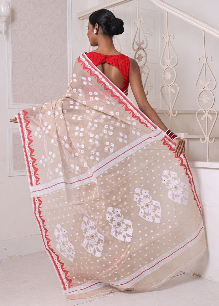 Beige Pure Cotton Texture Saree Without Blouse Piece Discount View