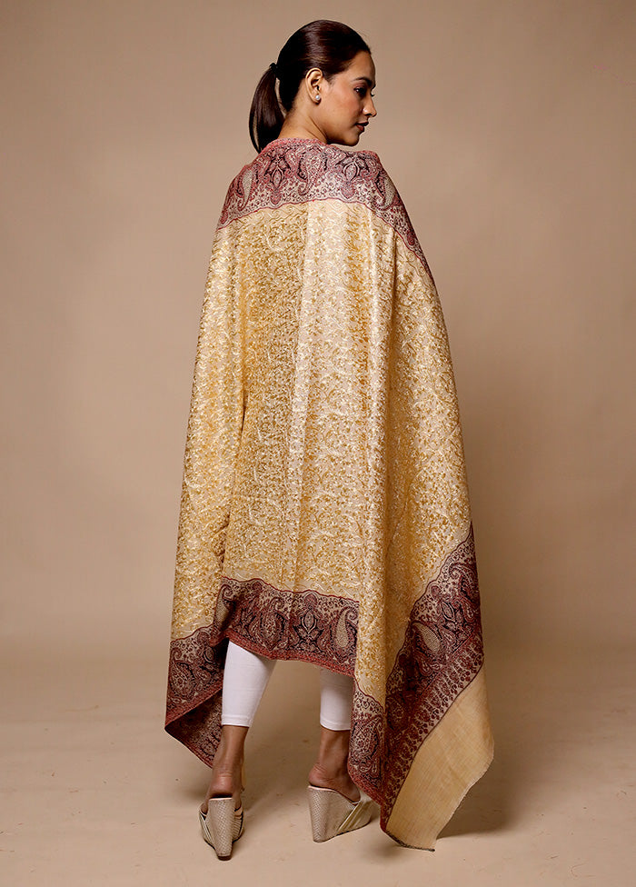 Golden Butta Work With Zari Woven Border Shawl Clearance Cheap Online