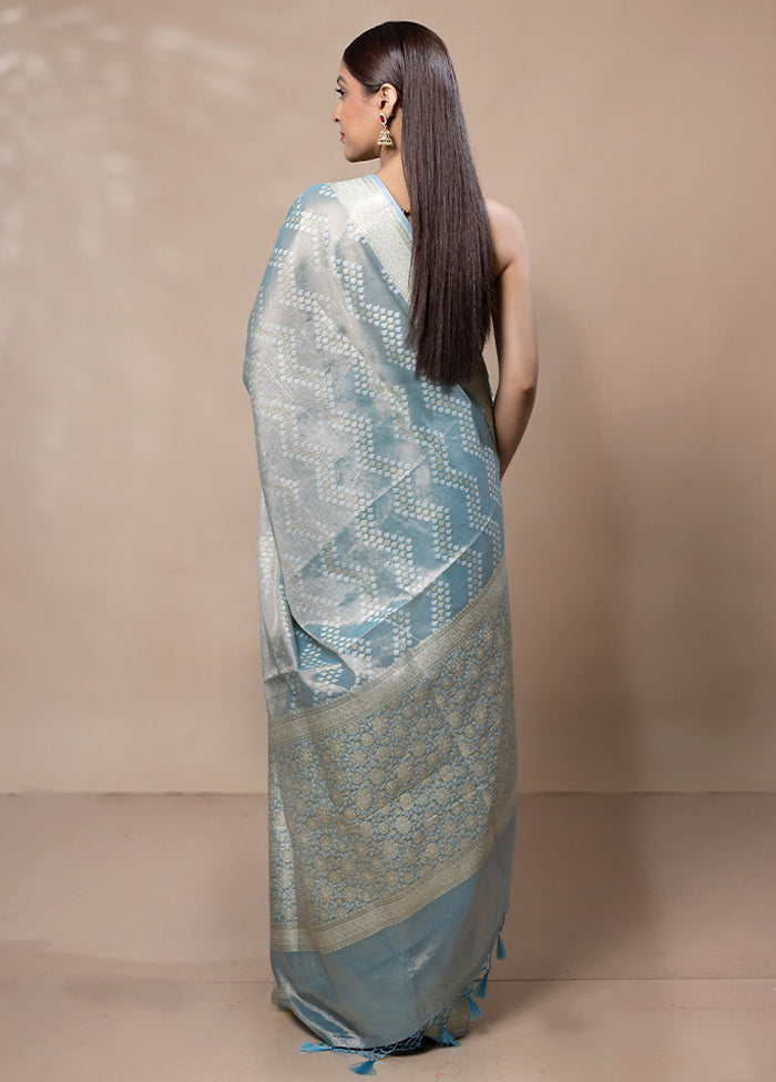 Blue Tissue Silk Saree With Blouse Piece Outlet Genuine