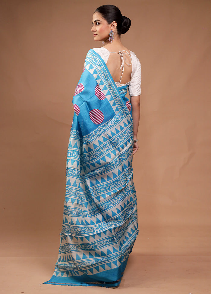 Blue Printed Pure Silk Saree Without Blouse Piece Buy Cheap Clearance