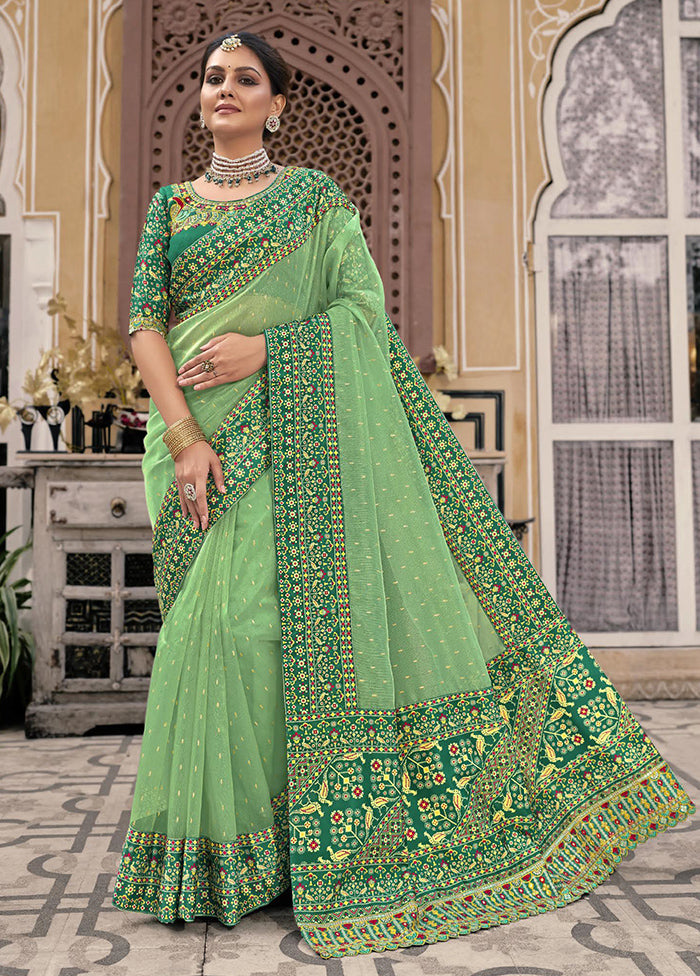 Green Spun Silk Saree With Blouse Piece Inexpensive For Sale