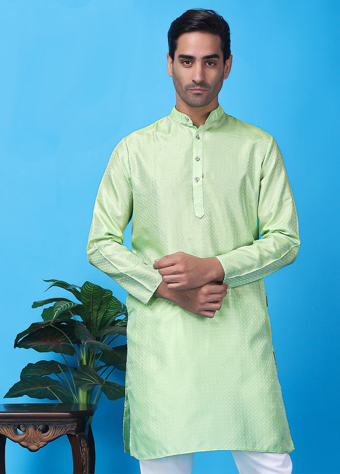 Sea Green Silk Jacquard Knee Length Kurta Free Shipping Sale Online