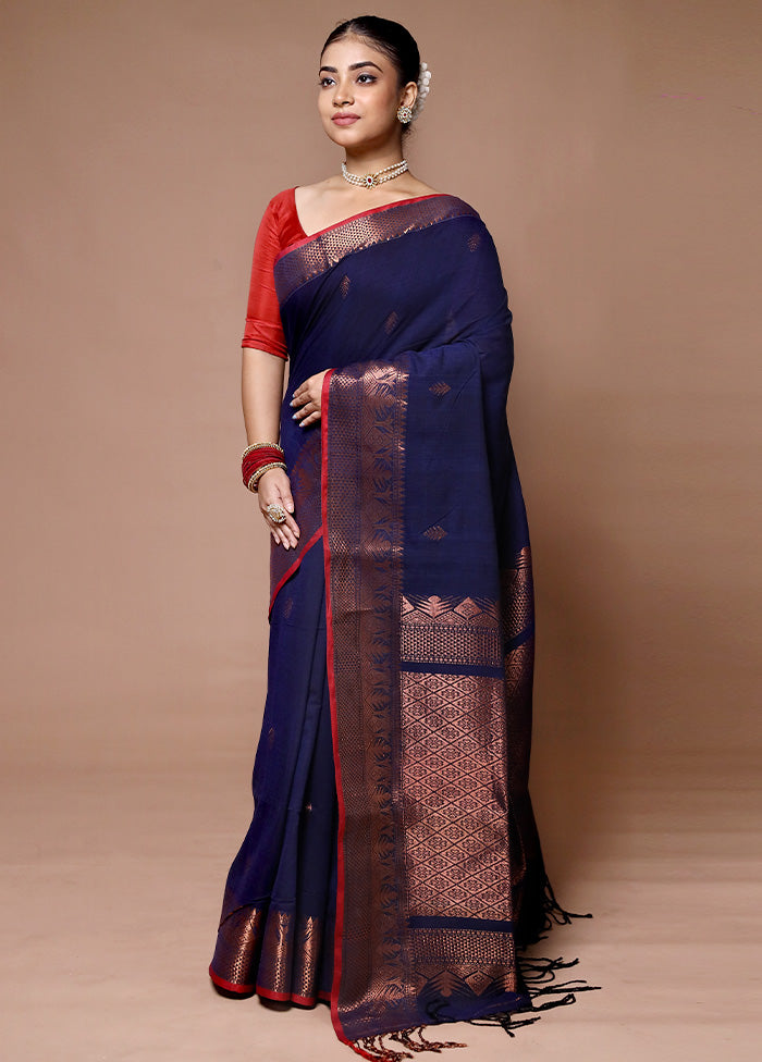 Blue Matka Silk Saree With Blouse Piece Best Sale Cheap Online