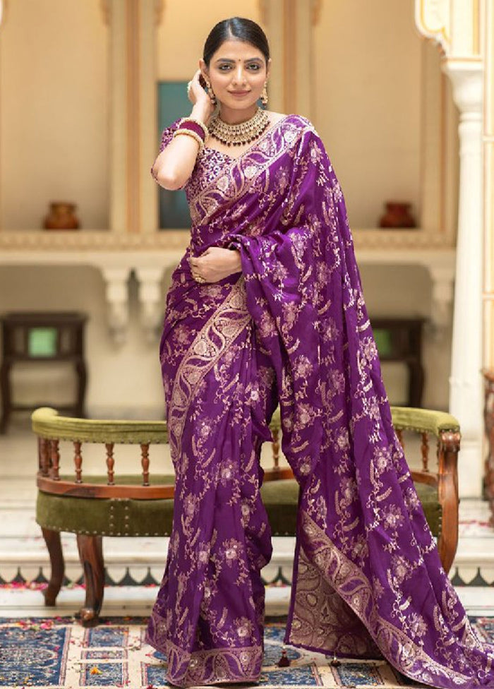 Purple Banarasi Silk Saree With Blouse Piece Outlet Locations Cheap Pice