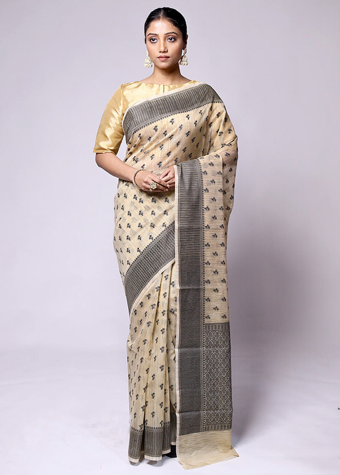 Cream Cotton Saree With Blouse Piece Sale Wholesale Pice