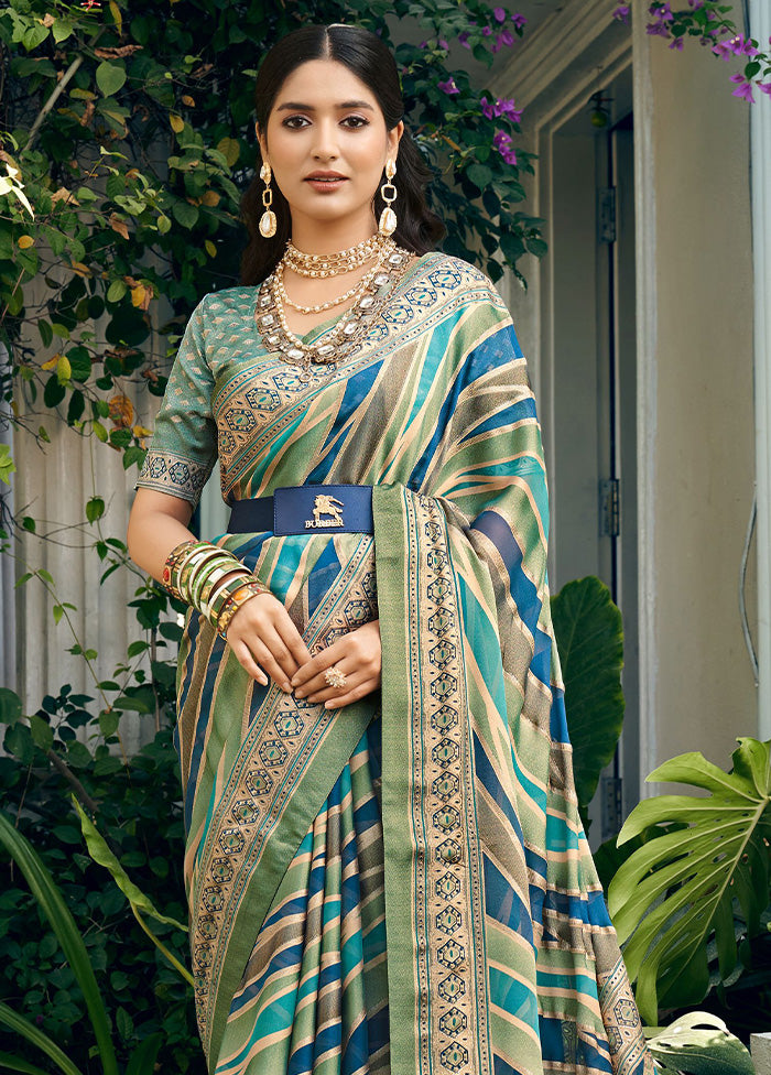 Blue Georgette Saree With Blouse Piece 100% Guaranteed