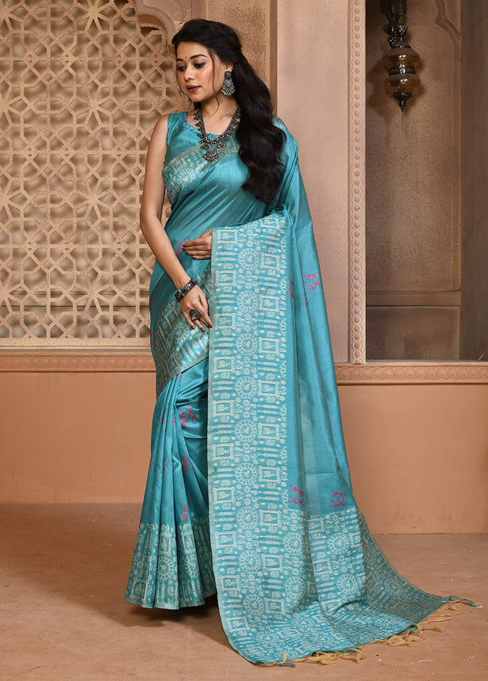 Firoza Spun Silk Saree With Blouse Piece New For Sale