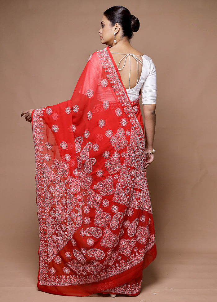 Red Pure Cotton Saree With Blouse Piece 100% Original Sale Online