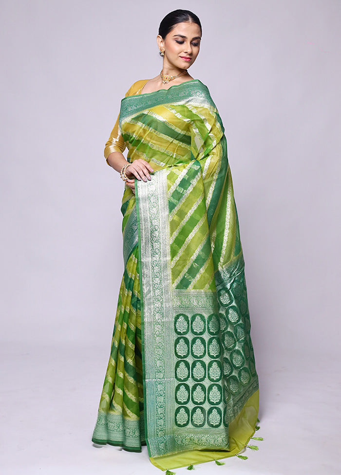 Green Organza Saree With Blouse Piece Cheap Sale Wiki