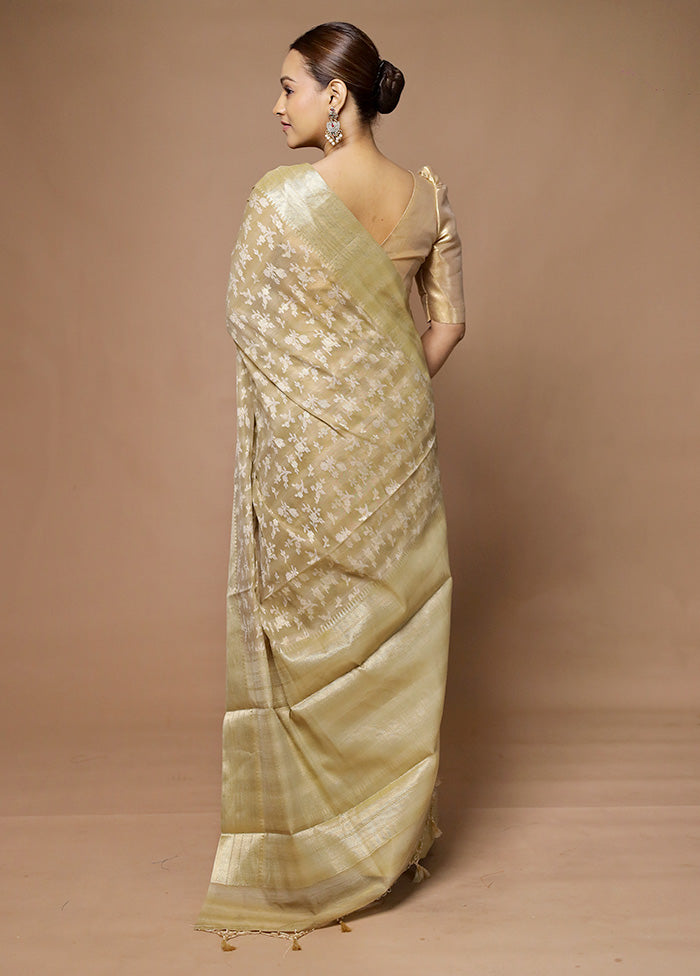 Cream Kora Silk Saree With Blouse Piece Many Kinds Of Sale Online