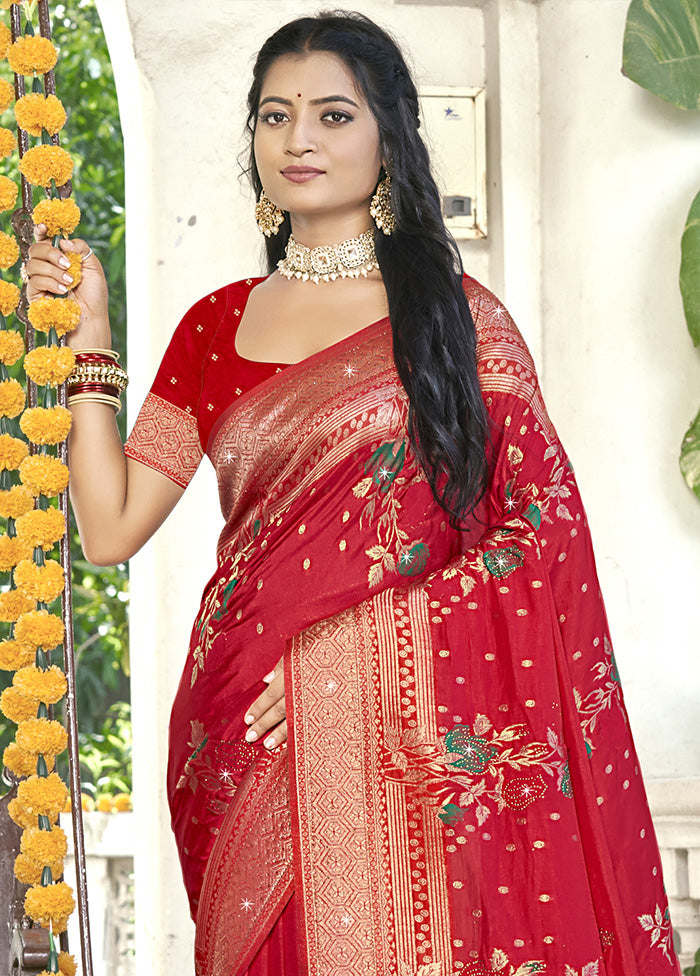 Red Spun Silk Saree With Blouse Piece Sale Explore