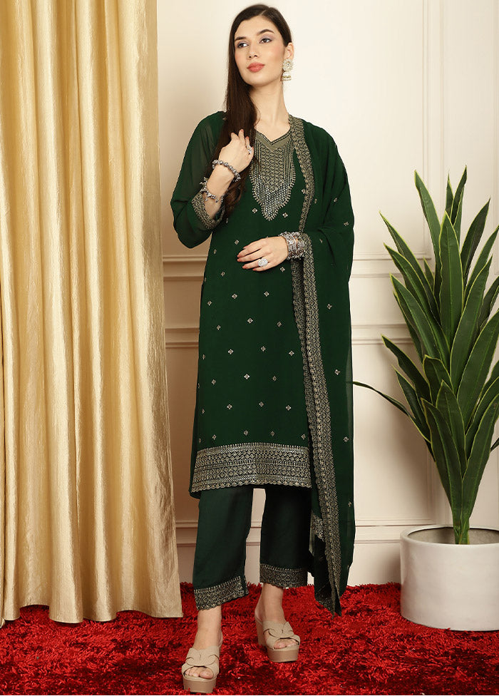 3 Pc Green Unstitched Georgette Suit Set The Cheapest For Sale