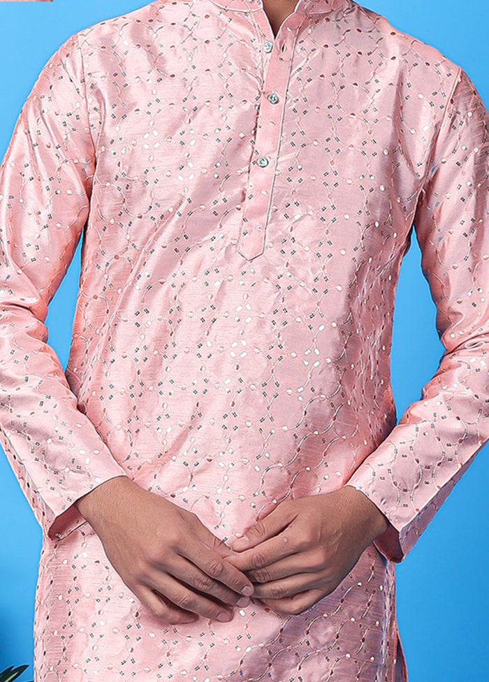 Pink Silk Embroidered Knee Length Kurta Choice Online