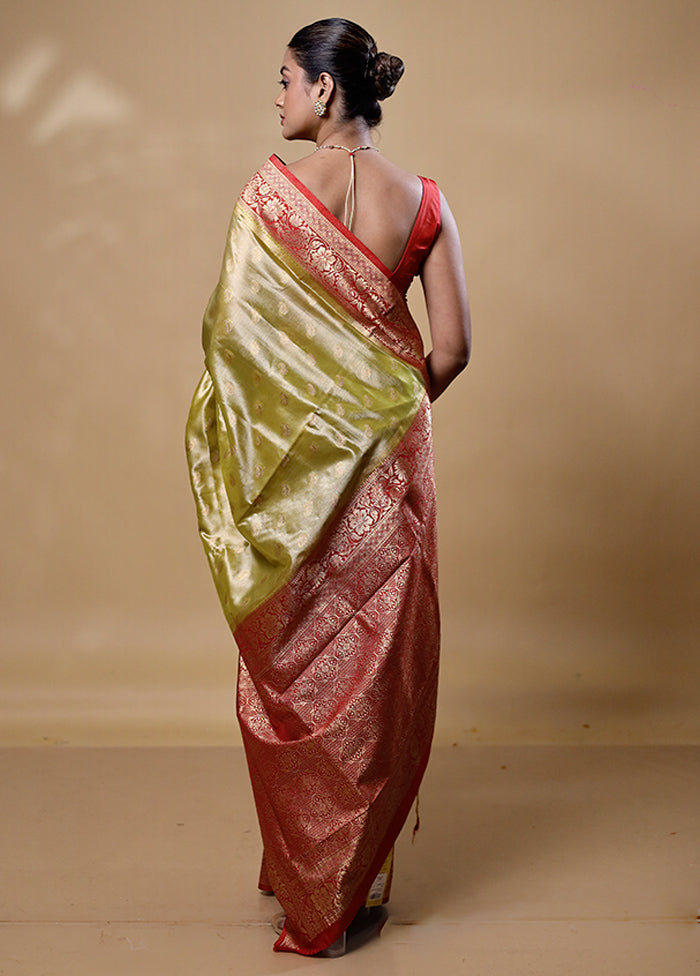 Green Dupion Silk Saree With Blouse Piece 100% Authentic For Sale