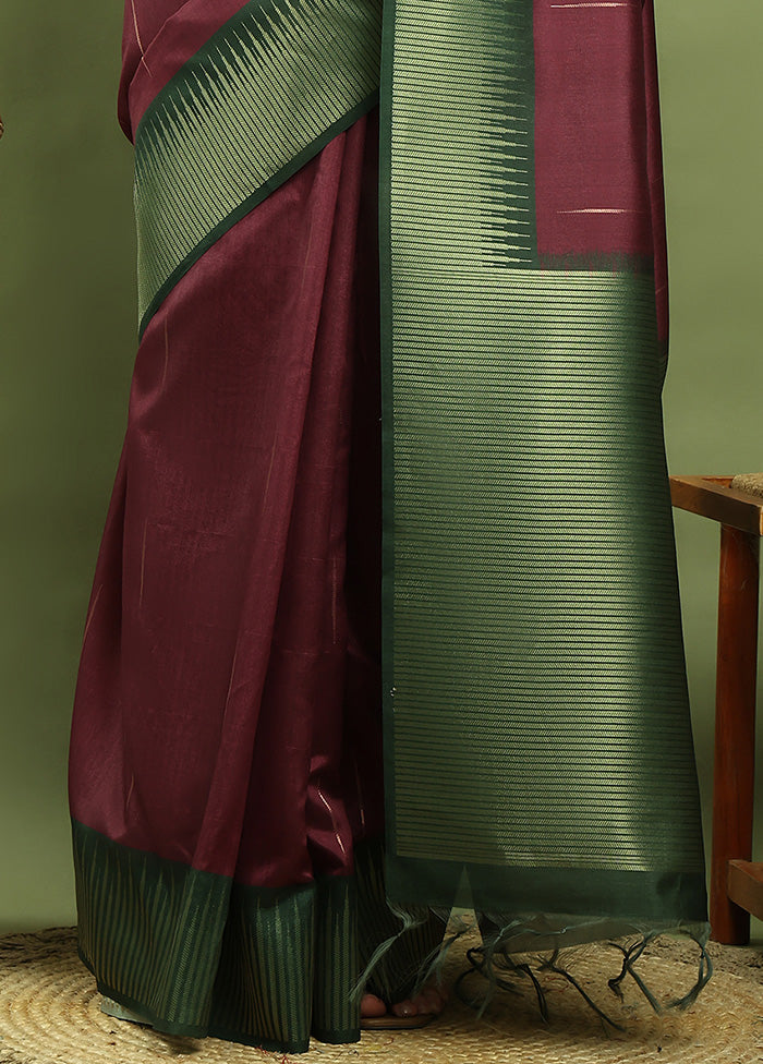 Burgundy Dupion Silk Saree With Blouse Piece Sale Purchase