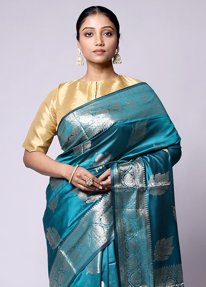 Blue Dupion Silk Saree With Blouse Piece Deals Cheap Online