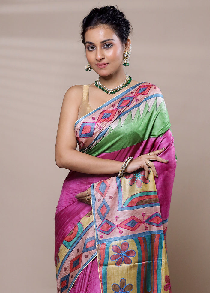 Pink Tussar Silk Saree With Blouse Piece Popular Sale Online