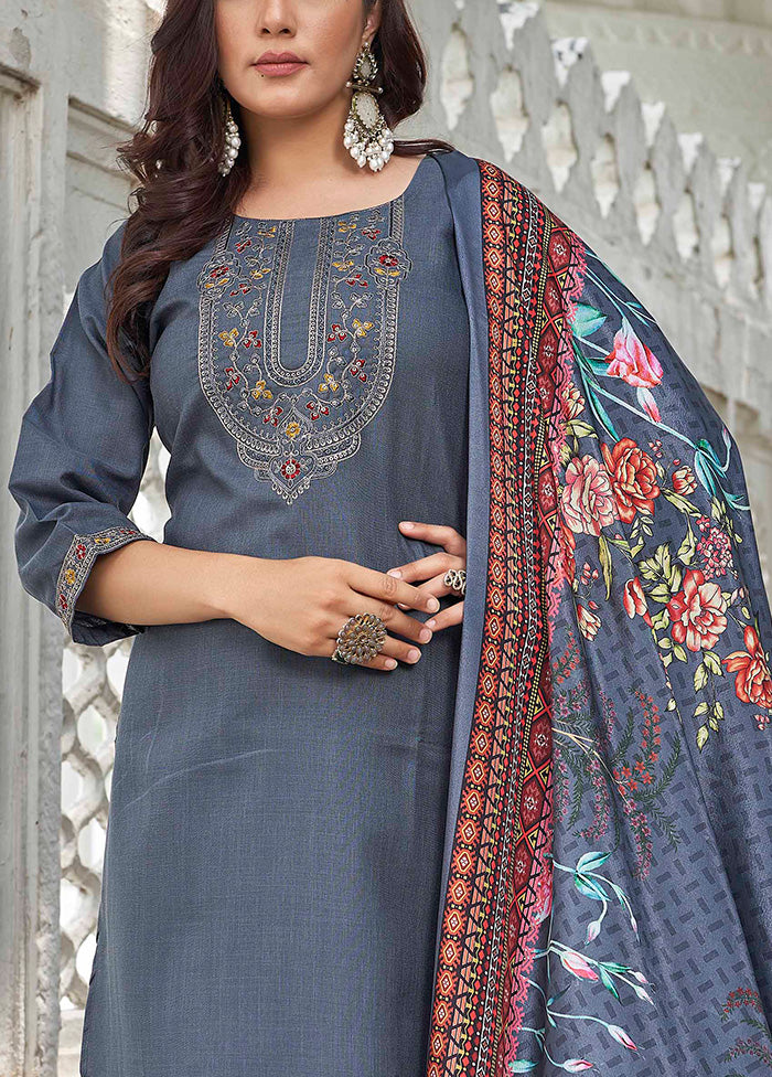 3 Pc Grey Readymade Cotton Dupatta Suit Set Buy Cheap Big Discount