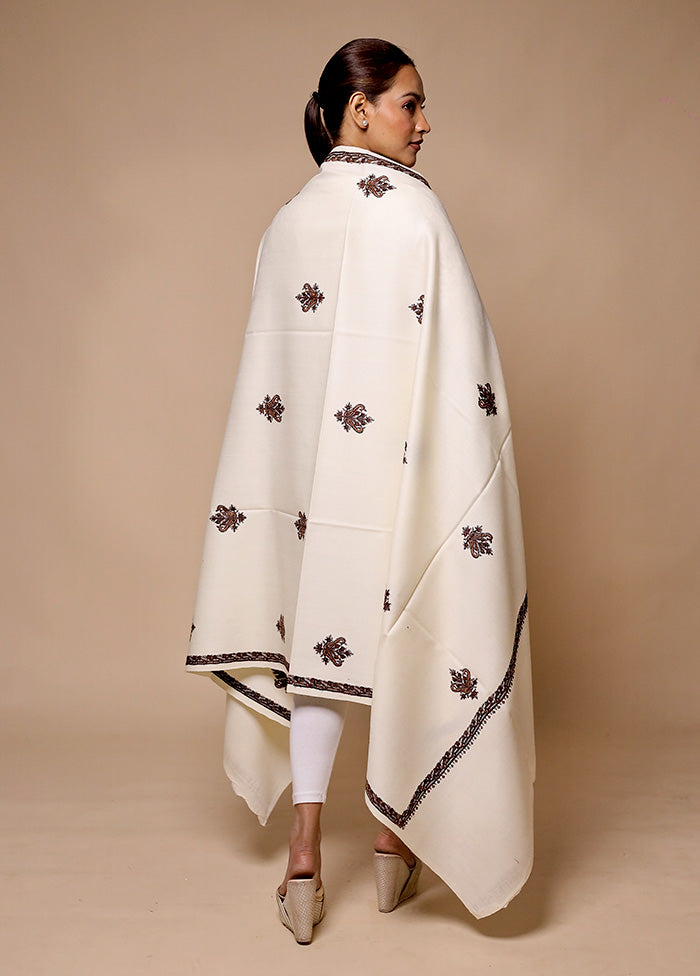 White Butta Work With Zari Woven Border Shawl Top Quality For Sale