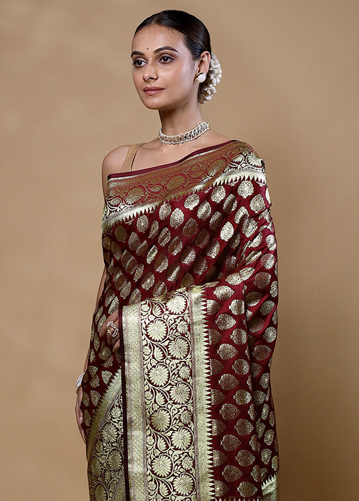 Maroon Banarasi Silk Saree With Blouse Piece Tumblr Sale Online