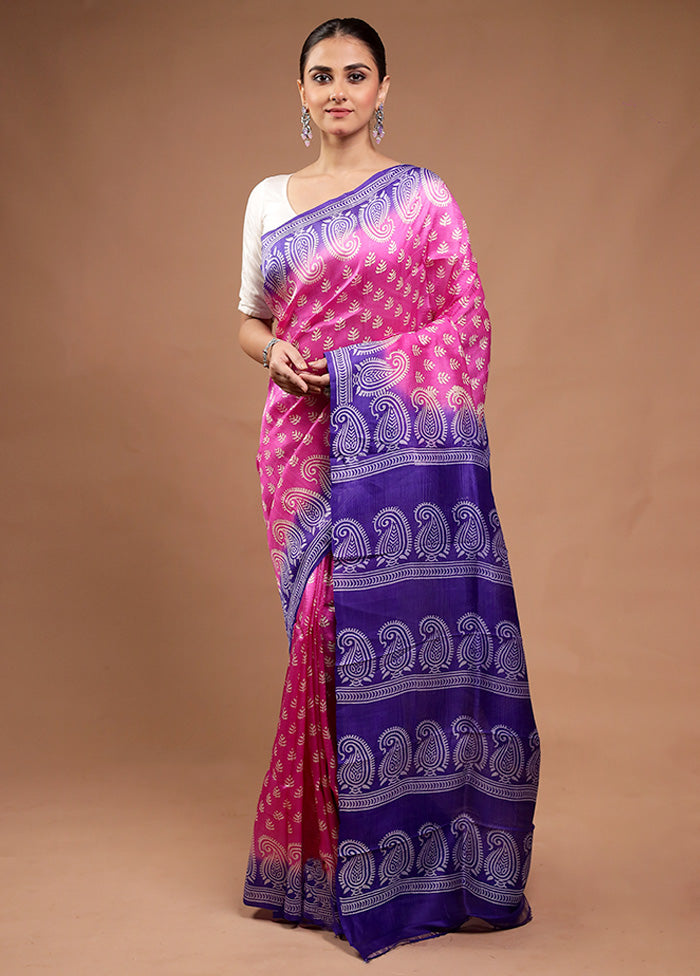 Pink Printed Pure Silk Saree Without Blouse Piece Wide Range Of Online