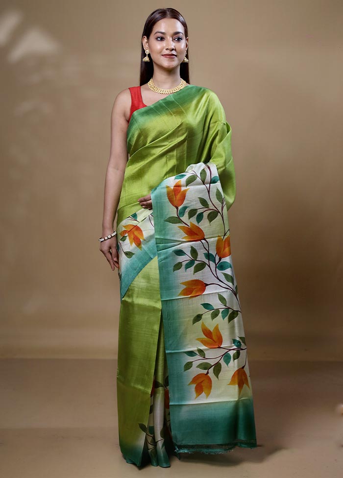 Green Printed Pure Silk Saree Without Blouse Piece Very Cheap Cheap Online