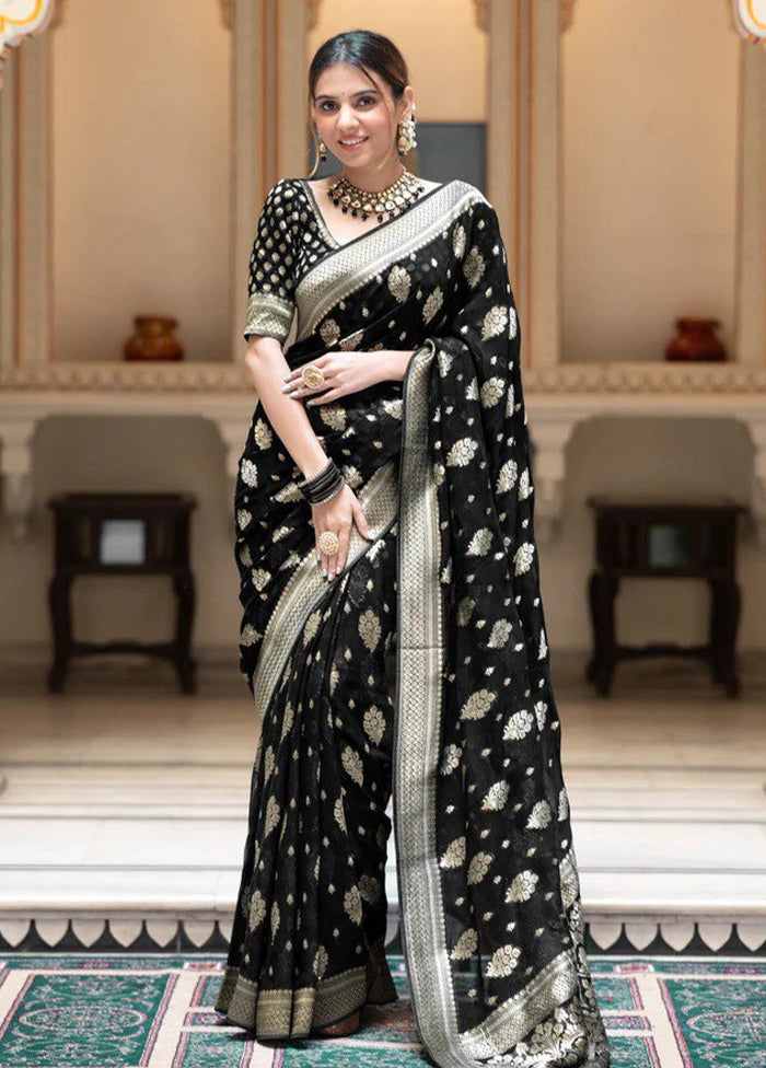 Black Banarasi Silk Saree With Blouse Piece Clearance Manchester