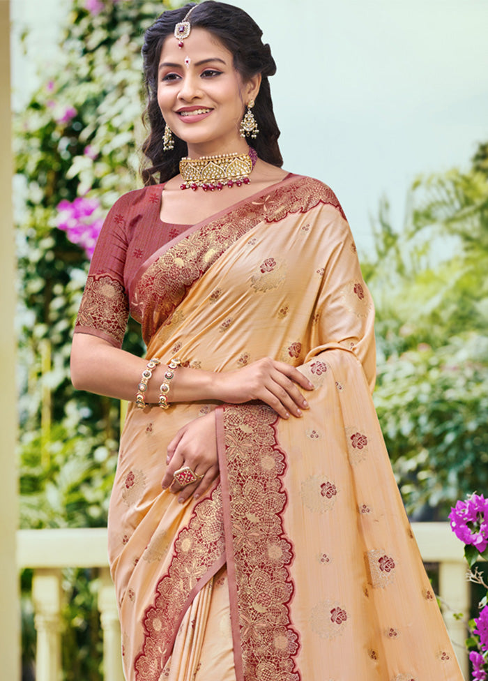 Peach Spun Silk Saree With Blouse Piece Get To Buy